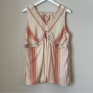 Vintage Faded Glory Babydoll Multicolor 90s Striped Beaded Blouse Womens 2X